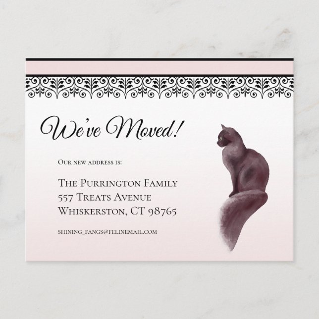 Elegant Cat We has Flyttat Rosa Change of Adress, Vykort (Framsida)