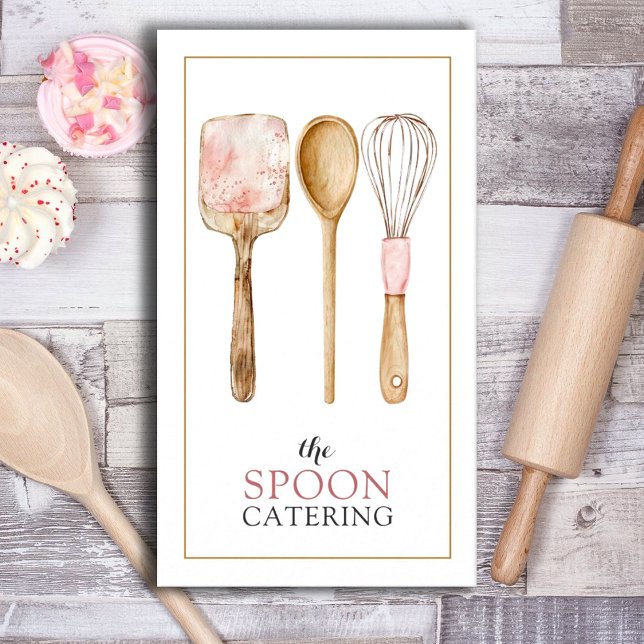 Elegant Caterer Whisk Spoon Spatula Utensils Visitkort (Skapare uppladdad)