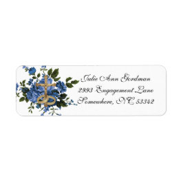 Elegant Catholik Blue Ro Bröllop Returadress Etikett