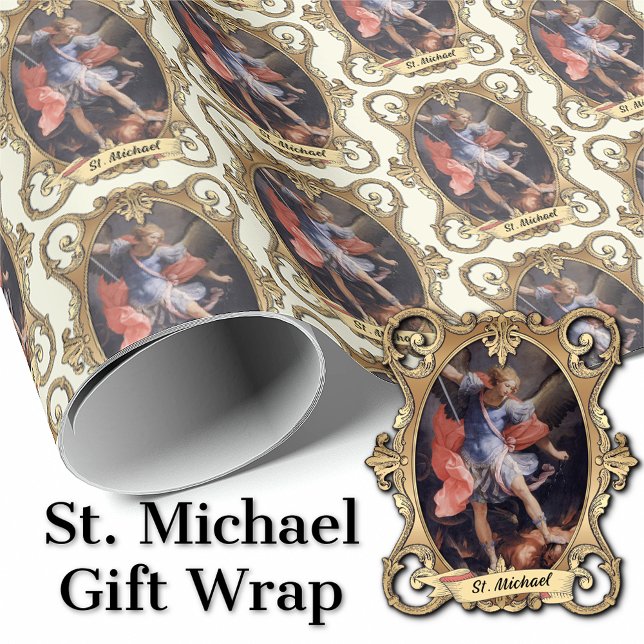 Elegant Catholik Saint Michael Archangel Religiösa Presentpapper (Traditional Catholic St. Michael the Archangel Gift Wrap )
