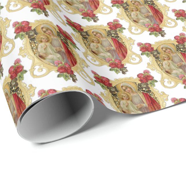 Elegant Catholik Virgin Mary Jesus Röd ros  Presentpapper (Rullad Hörn)