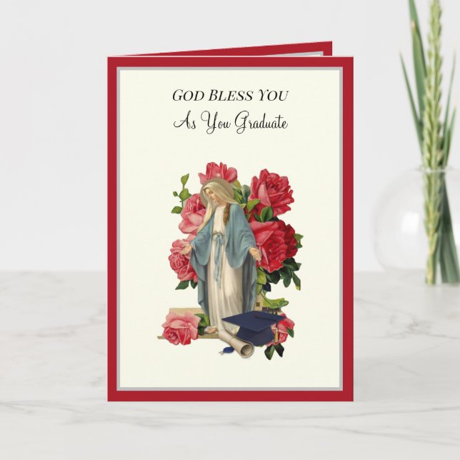 Elegant Catholiskt Studenten Virgin Mary Ro Card Kort (Framsida)