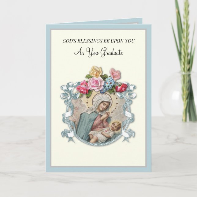 Elegant Catholiskt Studenten Virgin Mary Ro Card Kort (Framsida)