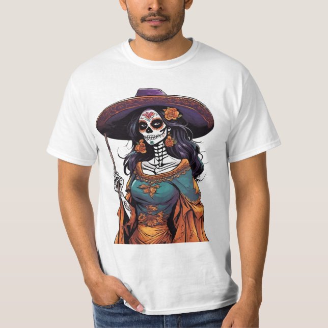 Elegant Catrina - Día de los Muertos Art T Shirt (Framsida)