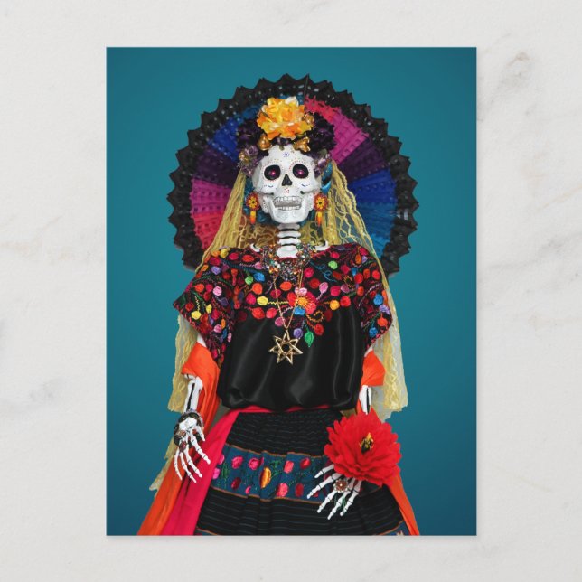 Elegant Catrina i mexikansk traditionell Attire Helg Vykort (Framsida)