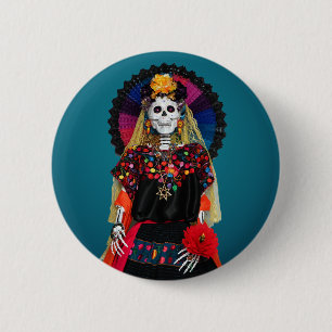 Elegant Catrina i mexikansk traditionell Attire Knapp