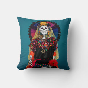 Elegant Catrina i mexikansk traditionell klänning Kudde