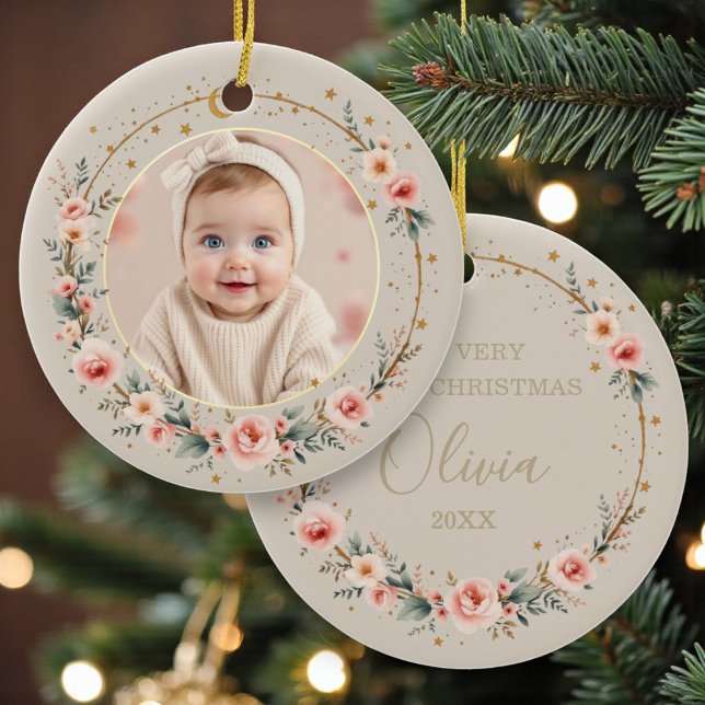 Elegant Celestial 1st Baby First Christmas  Julgransprydnad Keramik (Skapare uppladdad)