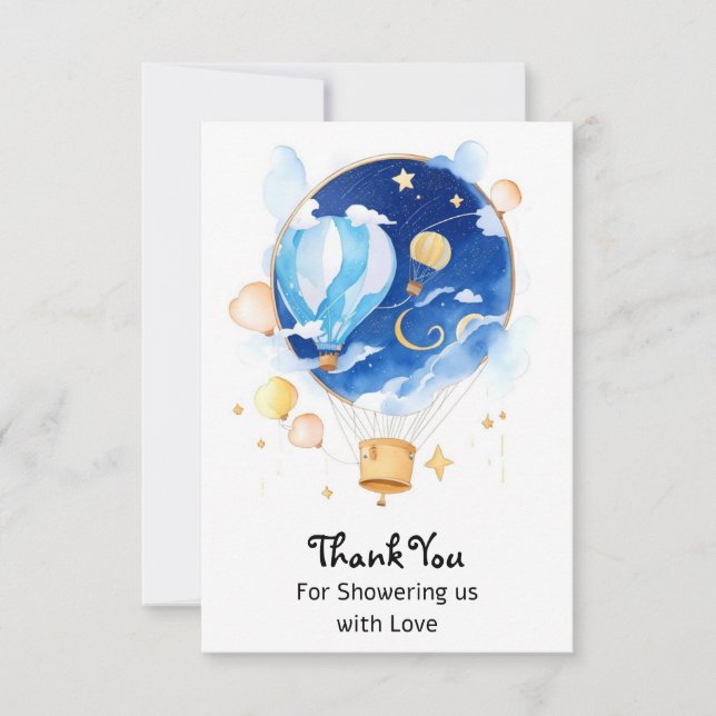 Elegant Celestial Balloon Baby Shower Tack Kort (Framsida)