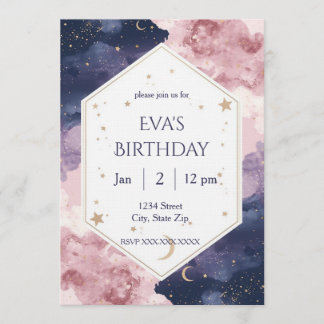 Elegant Celestial Birthday Invitation – Watercolor Inbjudningar
