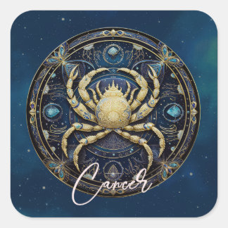 Elegant Celestial Crab Sol Sign Black Guld Cancer Fyrkantigt Klistermärke