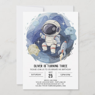 Elegant Celestial Editable Astronaut Boy Birthday Inbjudningar