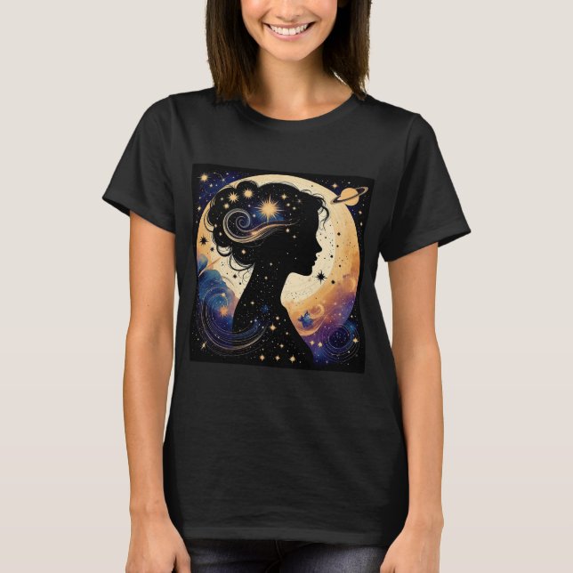 Elegant Celestial Kvinna Silhuett T Shirt (Framsida)