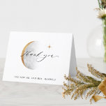 Elegant Celestial Måne och Stars Bröllop Tack Kort<br><div class="desc">Tack till gästerna med en elegant personligt bröllp (eller vilken annan händelse som helst) tack för ditt kort! Utformning med vackra måne, stjärnor och modernt skrivna kalligrafi inslag. Möjlighet att anpassa fram och tillbaka med all text du vill ha. Inuti blankt så att du kan skicka ett personligt meddelande till...</div>