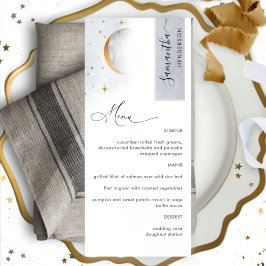 Elegant Celestial Måne Stars, Menu med Guest Namn Meny