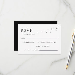Elegant Celestial Minimum Black Monogram Bröllop OSA Kort