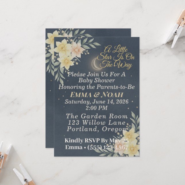 Elegant Celestial Moon Baby Shower Invitation Inbjudningar (Fram/Back In Situ)