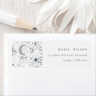 Elegant Celestial Navy Starry Night Måne Adress Returadress Etikett