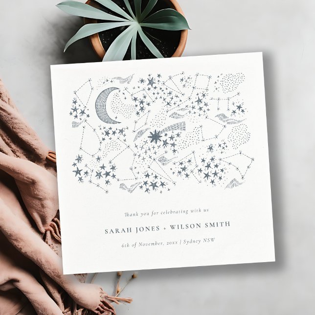 Elegant Celestial Navy Starry Night Måne Bröllop Pappersservett (Skapare uppladdad)