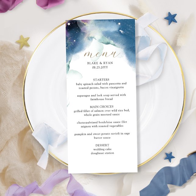 Elegant Celestial Starry Night Himlar Bröllop Meny (Skapare uppladdad)