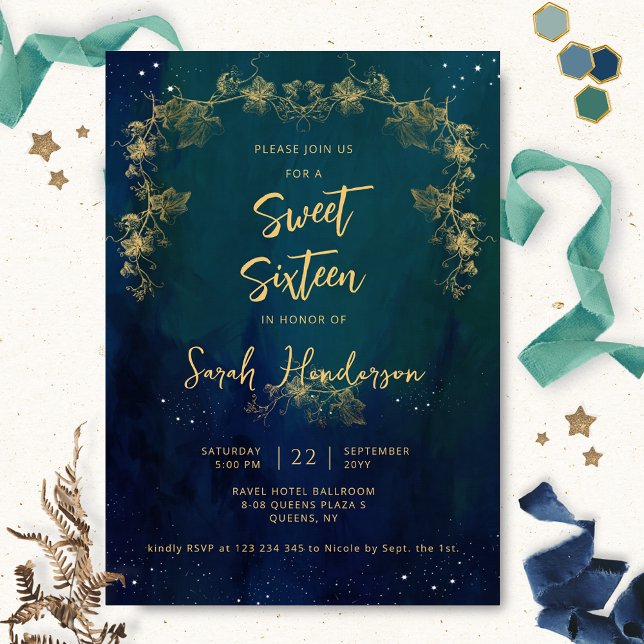 Elegant Celestial Starry Night Sweet sixteen Inbjudningar (Skapare uppladdad)