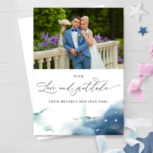 Elegant Celestial Starry Watercolor Photo Bröllop Tack Kort