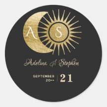 Elegant Celestial Svart Guld Sol Måne Monogram Krö