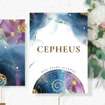 Elegant Celestial Theme Cepheus Bord Namn Card Inbjudningar<br><div class="desc">Njut av ett känslosamt konstellationstema med våra bord-konstellationer. Cepheus-konstellation bord namn-kort med exquisite water fläcks och celestial globe karta med konstellationer på framsidan. Baksidan med ett vackert vattenfärgsgalaxi med Cepheus-konstellationen i mitten. Utformning med blå, marin, turkos, lila, magenta, fuchsia och gyllene vattenfärgsnyanser. En del av en samling med många tillgängliga...</div>
