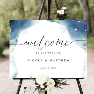 Elegant Celestial Watercolor Bröllop Välkomstskylt Poster