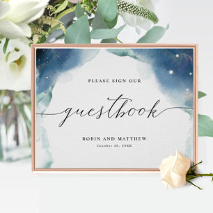 Elegant Celestial Watercolor Guestbook-tecken Poster