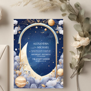 Elegant Celestial Watercolor Starry Ram Bröllop Inbjudningar