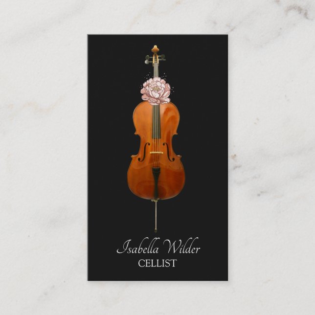 Elegant Cellist | Svart Affärskort Visitkort (Framsida)