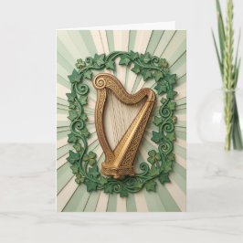 Elegant Celtic Harp Shamrock St Patricks Day Kort