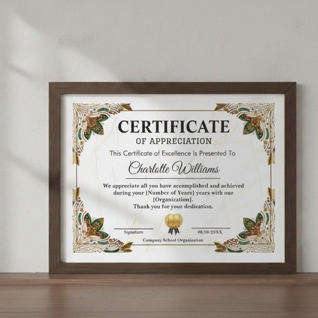 Elegant Certificate of Appreciation Award Template Tilläggskort (Skapare uppladdad)