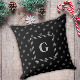 Elegant Chalk White Snöflingor Monogram Black Kudde