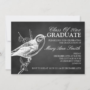 Elegant Chalkboard Bird Studentfest Black Inbjudningar