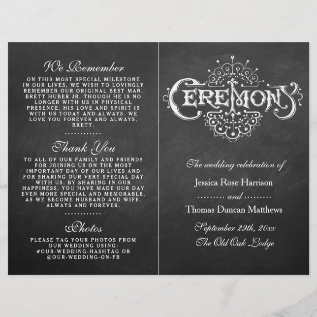 Elegant Chalkboard Bröllop Ceremony-program (Framsida)
