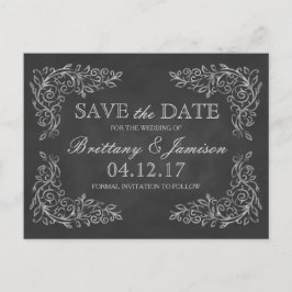 Elegant Chalkboard Filigree Bröllop spara datum Meddelande Vykort