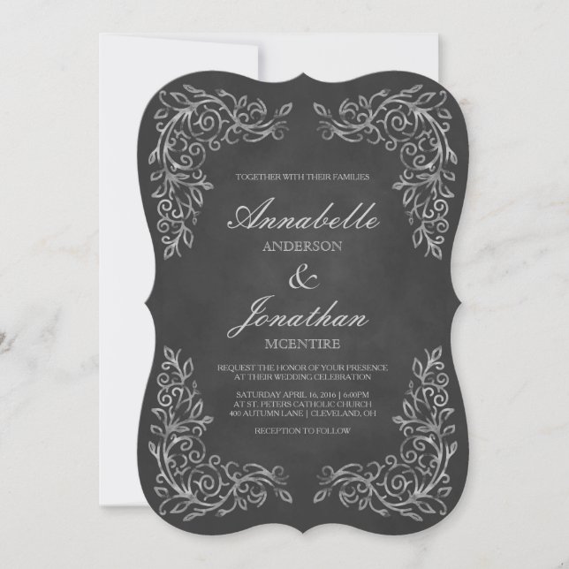 Elegant Chalkboard Filigree Wedding-inbjudan Inbjudningar (Framsida)
