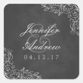 Elegant Chalkboard Filigree Wedding Stickers Fyrkantigt Klistermärke