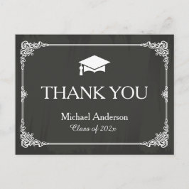 Elegant Chalkboard Grad Cap Studenten Tack Vykort