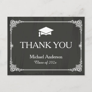 Elegant Chalkboard Grad Cap Studenten Tack Vykort