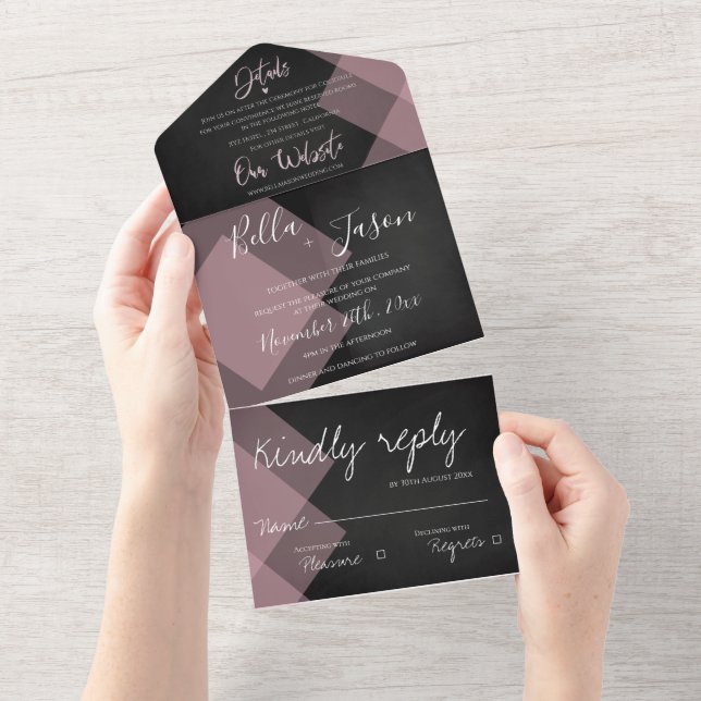 Elegant Chalkboard Pastel Monogram Bröllop (Tearaway)