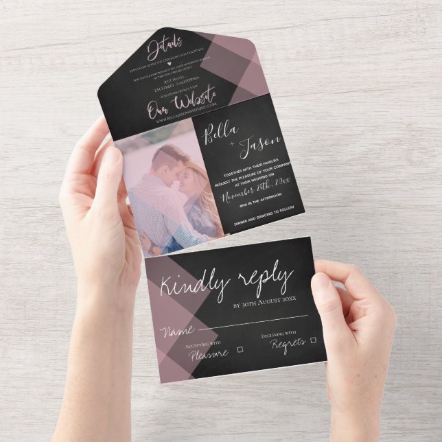Elegant Chalkboard Pastel Monogram Photo Bröllop (Avrivbar del)