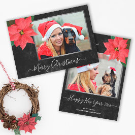 Elegant Chalkboard Poinsettia Christmas Photo Julkort