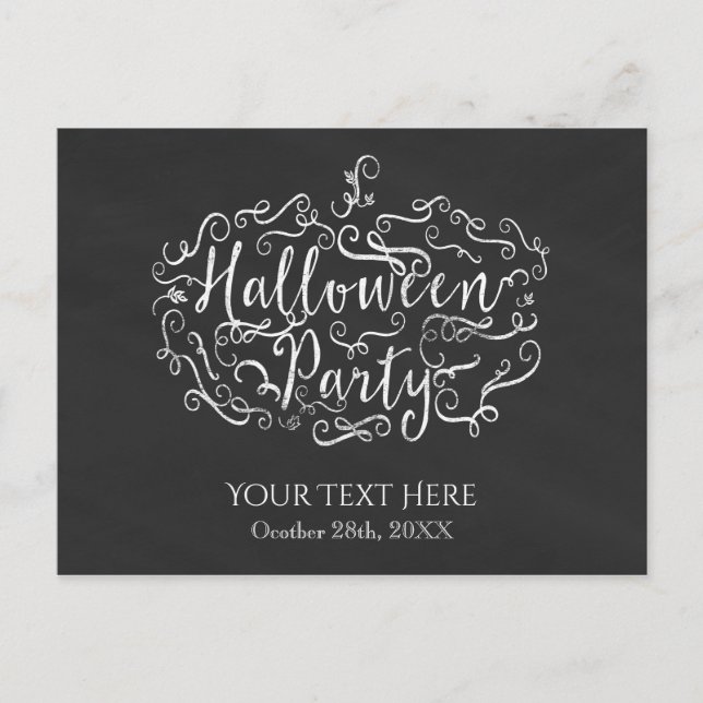 Elegant Chalkboard Pumpkin Halloween fest Inbjudan Vykort (Framsida)