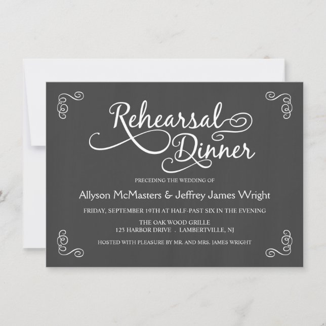 Elegant Chalkboard Rehearsal Dinner Inbjudningar (Framsida)