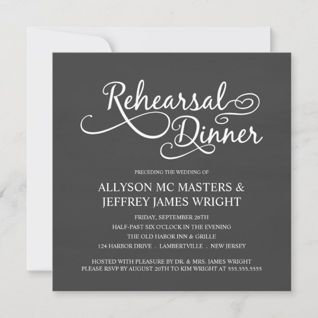 Elegant Chalkboard Rehearsal Dinner Inbjudningar (Framsida)
