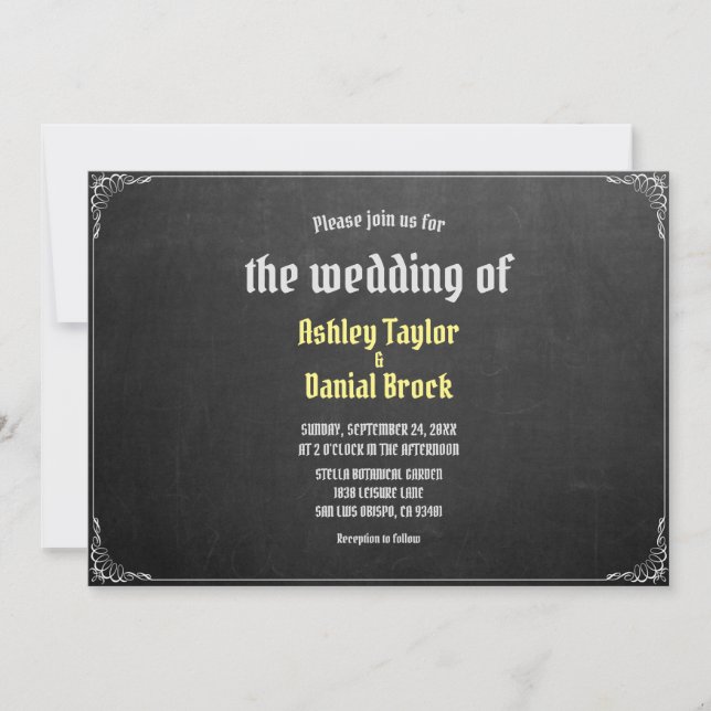Elegant Chalkboard Simple Script Retro Bröllop Inbjudningar (Framsida)