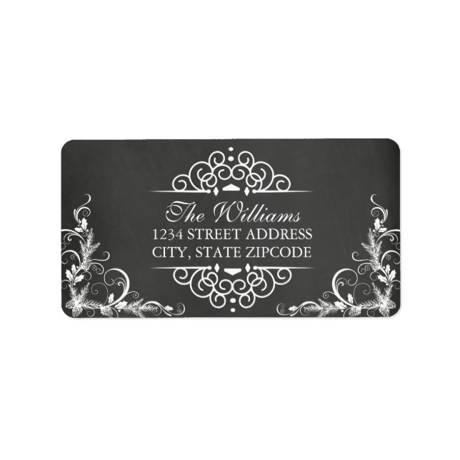 Elegant Chalkboard Swirl-juladressetikett Adressetikett (Framsidan)